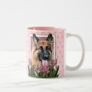 moederdag - Roze Tulpen - Duitse herdershandel Tweekleurige Koffiemok