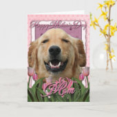 Moederdag - Roze Tulpen - Golden Retriever Kaart (Gele Bloem)