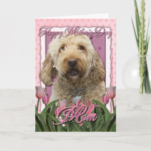 Moederdag - Roze Tulpen - Goldendoodle Kaart (Voorkant)