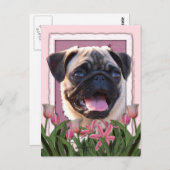Moederdag - Roze Tulpen - Pug Briefkaart (Voorkant / Achterkant)