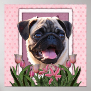 moederdag - Roze Tulpen - Pug Poster