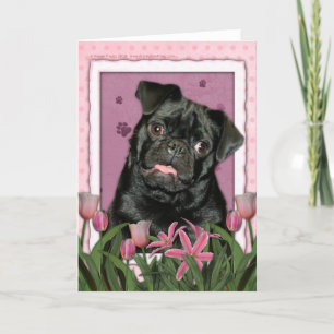Moederdag - Roze Tulpen - Pug - Ruffy Kaart