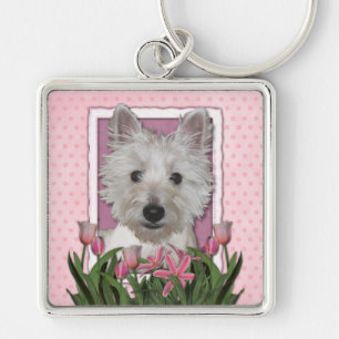 moederdag - Roze Tulpen - Westie Sleutelhanger