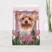Moederdag - Roze Tulpen - Yorkshire Terrier Kaart (Voorkant)