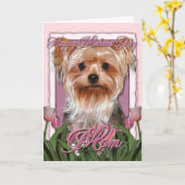 Moederdag - Roze Tulpen - Yorkshire Terrier Kaart (Gele Bloem)