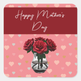 Moederdag rozen Boeket Bloemen Elegant Rood Vierkante Sticker