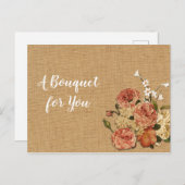 Moederdag Rozen Bouquet Rust Burlap Fabric Briefkaart (Voorkant / Achterkant)