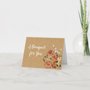 Moederdag Rozen Bouquet Rust Burlap Fabric Feestdagen Kaart