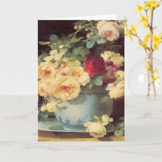 Moederdag Rozen in porseleinen kom Kaart (Gele Bloem)