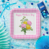 Moederdag Rozen met roze gingham Papieren Bordje (Feest)