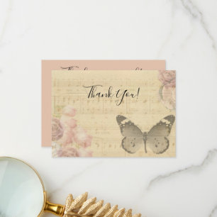 Moederdag Rozen voor oude muziekvellen Butterfly Bedankkaart