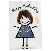Moederdag Stick Girl met Daisies Medium Cadeauzakje (Voorkant)