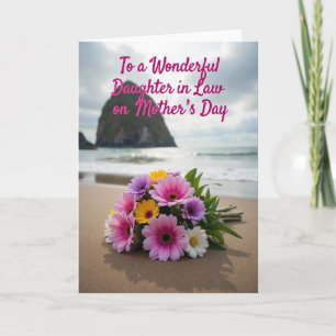 Moederdag strand scène kaart met bloemen