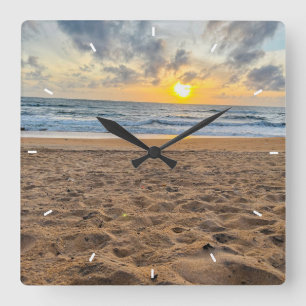 Moederdag strand zonsondergang gepersonaliseerd ku vierkante klok