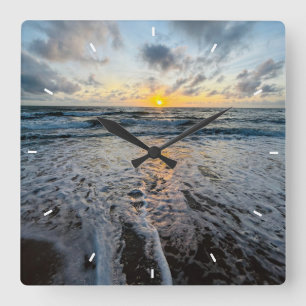 Moederdag strand zonsondergang gepersonaliseerd ku vierkante klok