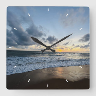 Moederdag strand zonsondergang gepersonaliseerd ku vierkante klok