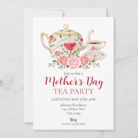 Moederdag Tea Party Invitation Kaart (Voorkant)