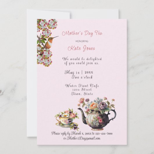 Moederdag Tea Waterverf Teapot en Teacup Kaart (Voorkant)