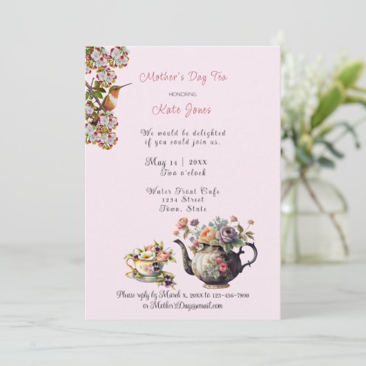 Moederdag Thee Aquarel Theepot en Theekopje Kaart (Staand voorkant)
