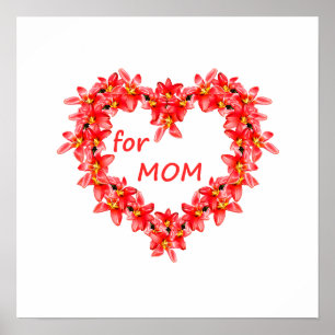 Moederdag - Tulp Hart voor MOM - Illustratie Poster