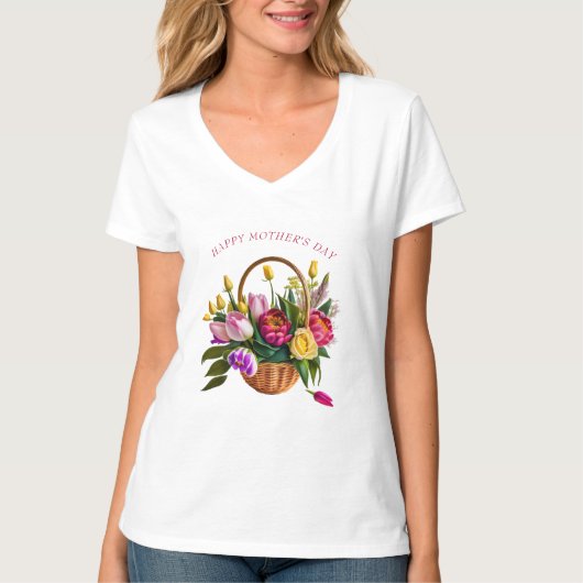 Moederdag Tulp Waterverf Bloemenmand T-shirt (Voorkant)