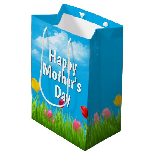 Moederdag Tulpen Medium Gift Bag Medium Cadeauzakje (Voorkant Gekanteld)