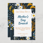 Moederdag Uitnodiging- Donkerblauw met bloemen (Voorkant / Achterkant)