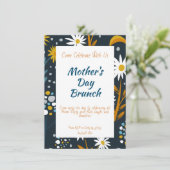 Moederdag Uitnodiging- Donkerblauw met bloemen (Staand voorkant)