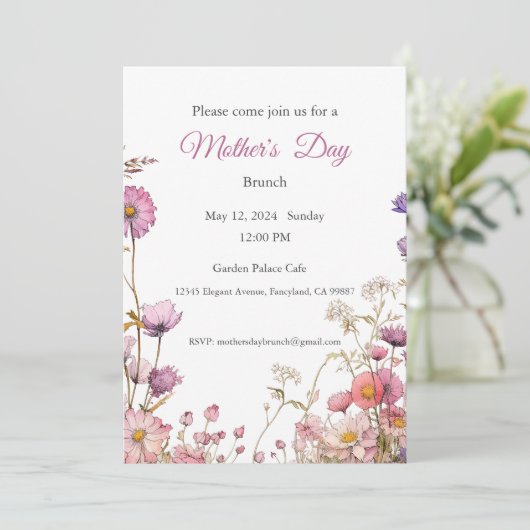 Moederdag Uitnodiging, Moederdag Brunch Lunch Kaart (Staand voorkant)