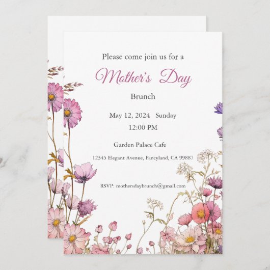 Moederdag Uitnodiging, Moederdag Brunch Lunch Kaart (Voorkant / Achterkant)