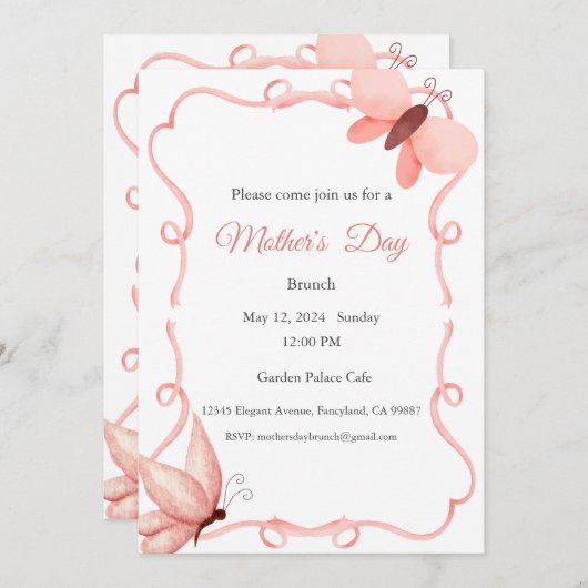 Moederdag Uitnodiging, Moederdag Brunch Lunch Kaart (Voorkant / Achterkant)