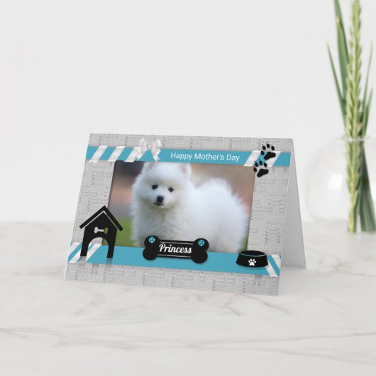 Moederdag van de Dog-foto in Turquoise Blue Kaart (Voorkant)