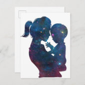 Moederdag van moeder en kind Silhouette Aankondigingskaart (Voorkant / Achterkant)