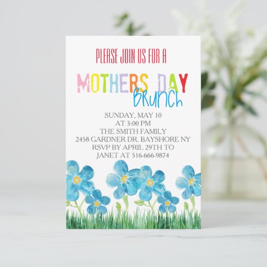 Moederdag voor kleurrijke waterverf brunch nodigt kaart (Staand voorkant)