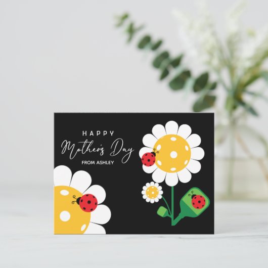 Moederdag voor Pickleball Mam, zwart Briefkaart (Staand voorkant)