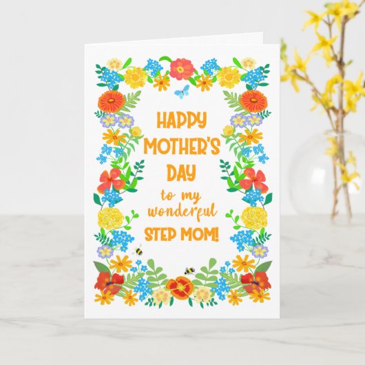 Moederdag voor Stap Moeder met  Bloemen Rand Kaart (Gele Bloem)