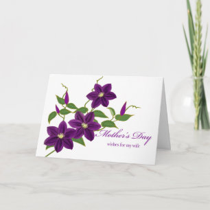 Moederdag voor vrouw met paarse Clematis bloemen Kaart