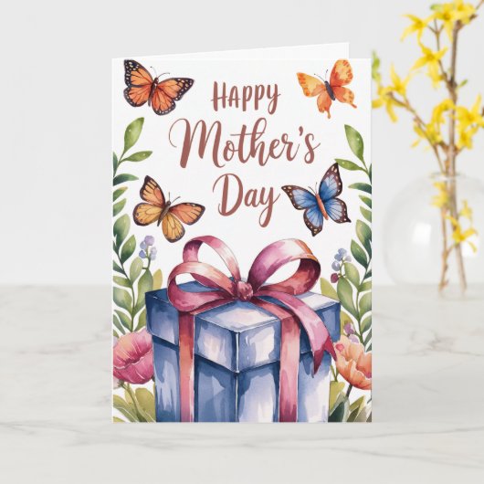 Moederdag Waterverf Bloem Vlinder Kaart (Gele Bloem)