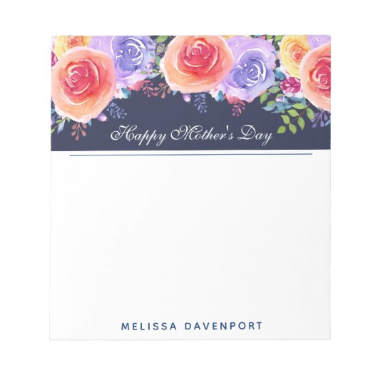 Moederdag Waterverf Flowers Border Notitieblok (Voorkant)