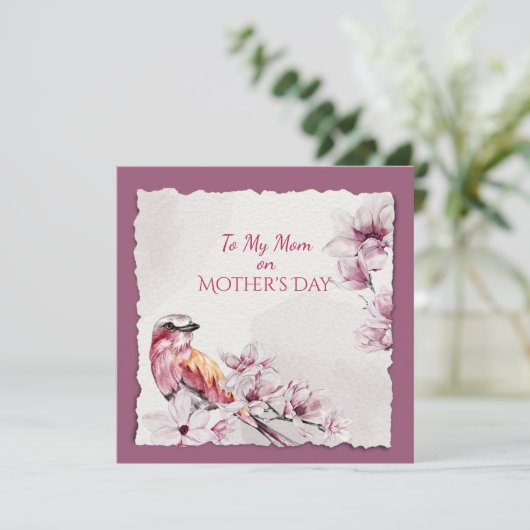 Moederdag Waterverf Flowers en Bird (Staand voorkant)