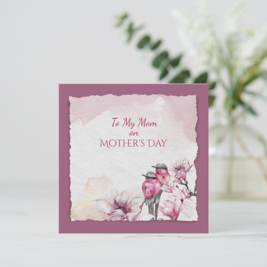 Moederdag Waterverf Flowers en Bird (Staand voorkant)