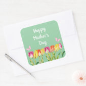 Moederdag waterverf Tulpen vlinders Vierkante Sticker (Envelop)