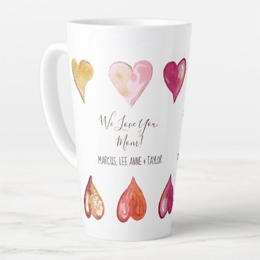 moederdag We houden van je mam Modern hart Latte Mok (Linkerhoek)
