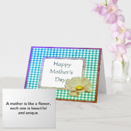 Moederdag White Flower and Blue Gingham Kaart