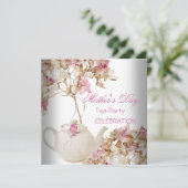 Moederdag White Pink floral Tea Kaart (Staand voorkant)