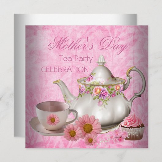 Moederdag Witte Roze Bloemen Thee Cupcake Kaart (Voorkant / Achterkant)