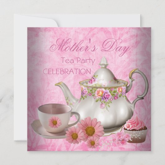 Moederdag Witte Roze Bloemen Thee Cupcake Kaart (Voorkant)