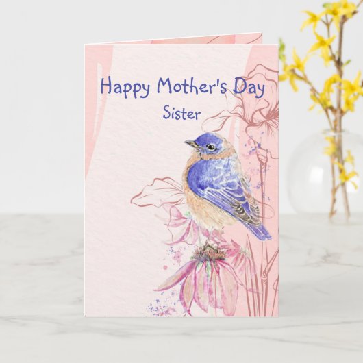 Moederdag zuster Bluebird Garden Bird Card Kaart (Gele Bloem)
