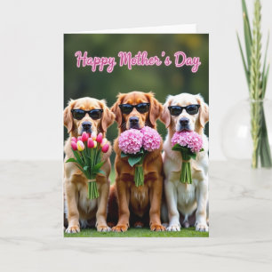 Moederdagkaart met bloemen en honden kaart