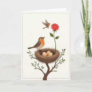 Moederdagkaart met vogel en roos kaart